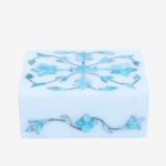 Blue Mist Marble Inlay Jewelry Box – Pastel Floral Trinket Storage (4x3 Inch) thumbnail