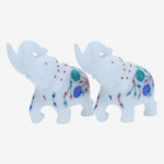 White Marble Elephant Statue Pair with Stone Inlay – Handmade Decorative Figurines for Home & Office Décor thumbnail