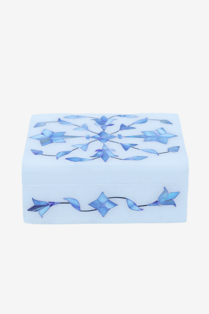 Royal Blue Marble Inlay Jewelry Box – Handmade Decorative Jewelry Storage (4x3 Inch) - image 4