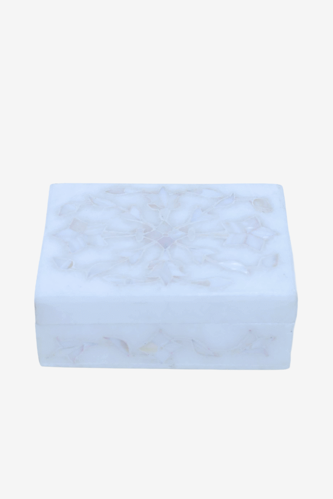 White Marble Inlay Jewelry Box – Classic Floral Stone Design (4x3 Inch) - image 4