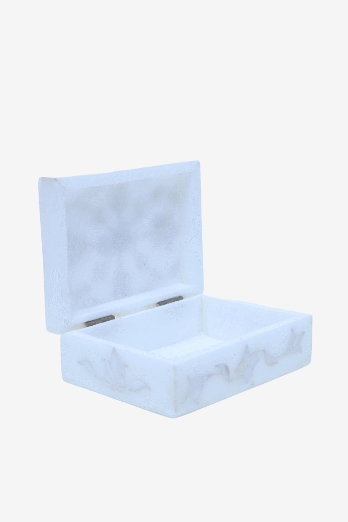 White Marble Inlay Jewelry Box – Classic Floral Stone Design (4x3 Inch) - image 5