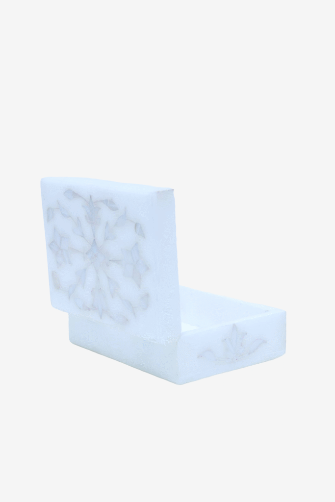 White Marble Inlay Jewelry Box – Classic Floral Stone Design (4x3 Inch) - image 6