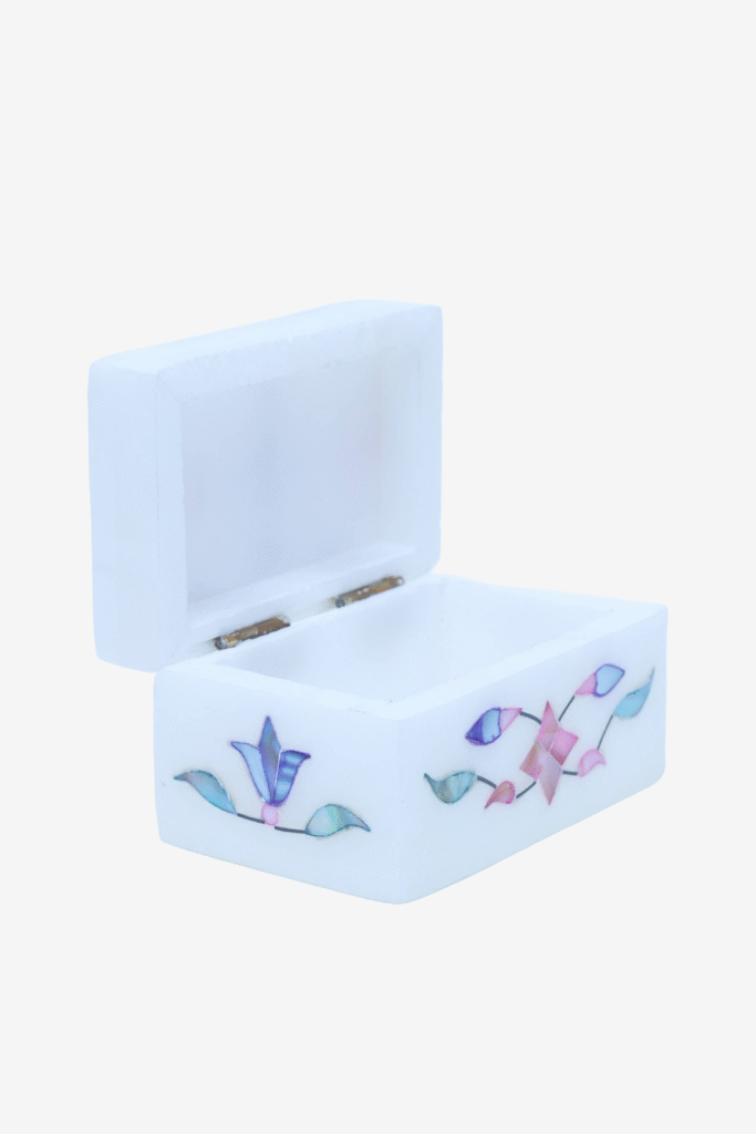 Multicolor Marble Inlay Jewelry Box – Handcrafted Mughal Floral Design (3x2 Inch) - image 5