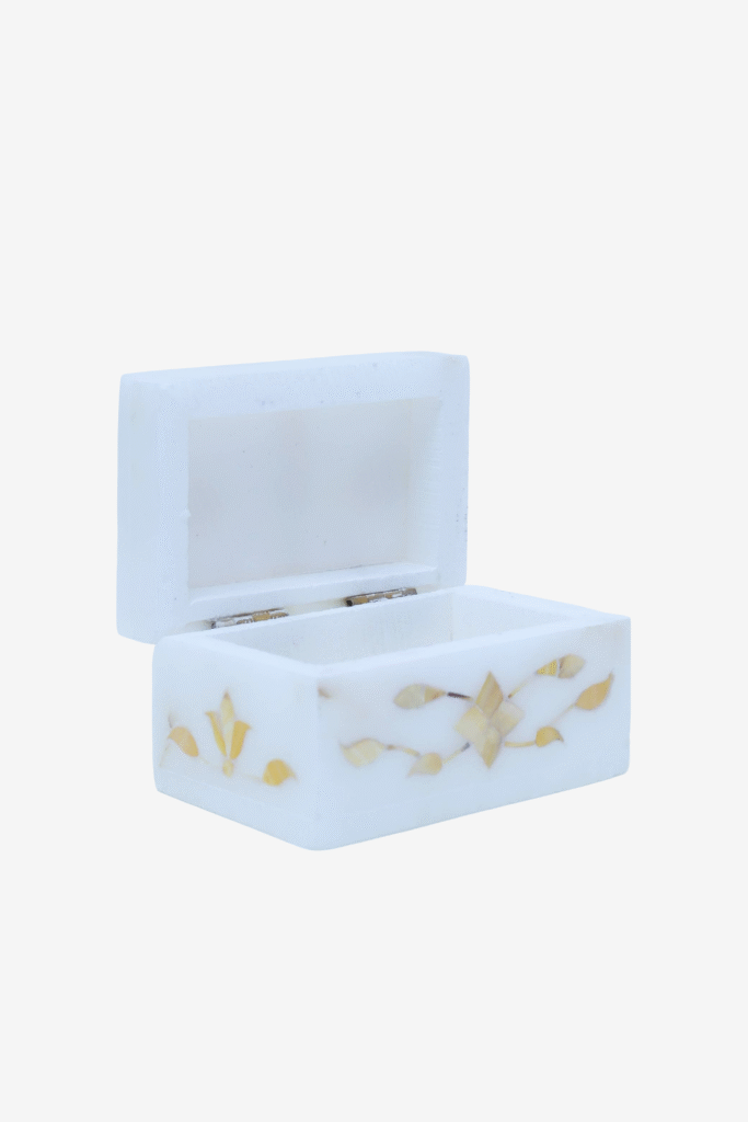 Warm Golden Marble Inlay Jewelry Box – Traditional Floral Inlay Jewelry Box (3x2 Inch) - image 5