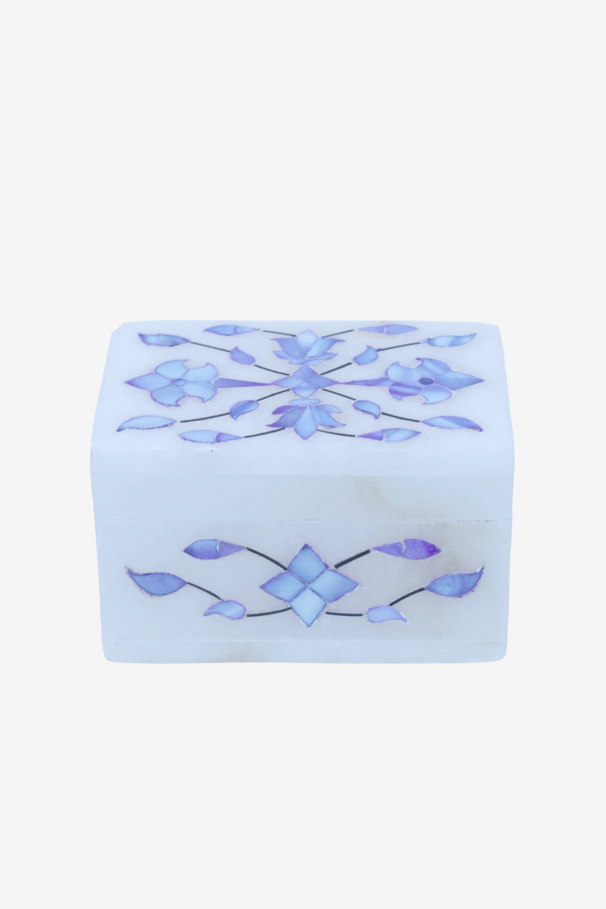 Royal Blue Marble Inlay Jewelry Box – Handmade Decorative Jewelry Storage (3x2 Inch) - image 4