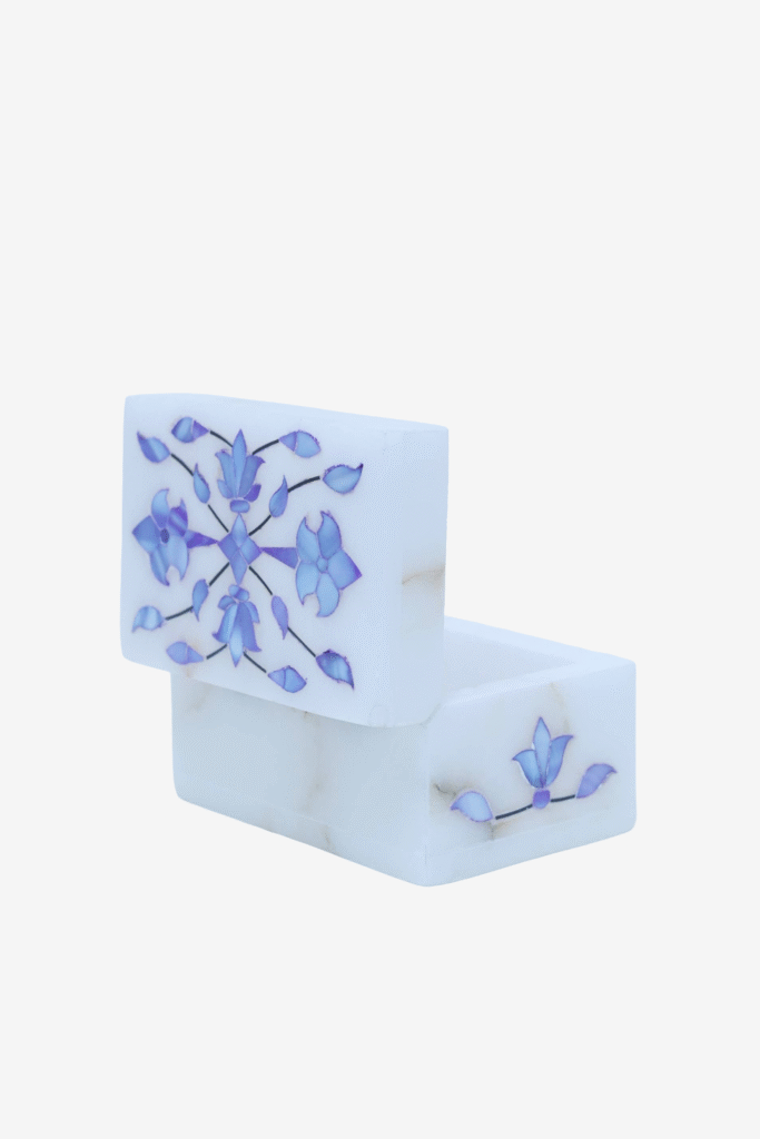 Royal Blue Marble Inlay Jewelry Box – Handmade Decorative Jewelry Storage (3x2 Inch) - image 6