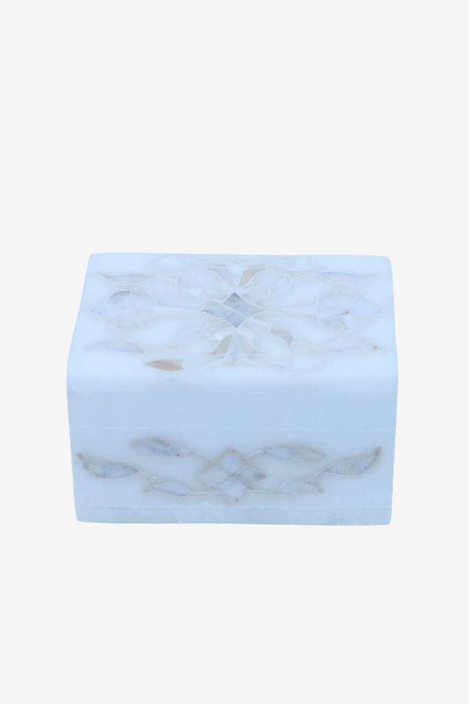 White Marble Inlay Jewelry Box – Classic Floral Stone Design (3x2 Inch) - image 4
