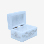 White Marble Inlay Jewelry Box – Classic Floral Stone Design (3x2 Inch) thumbnail