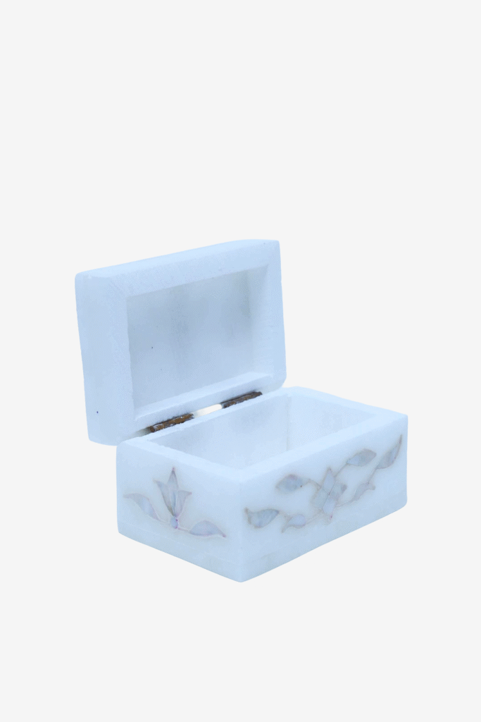White Marble Inlay Jewelry Box – Classic Floral Stone Design (3x2 Inch) - image 5