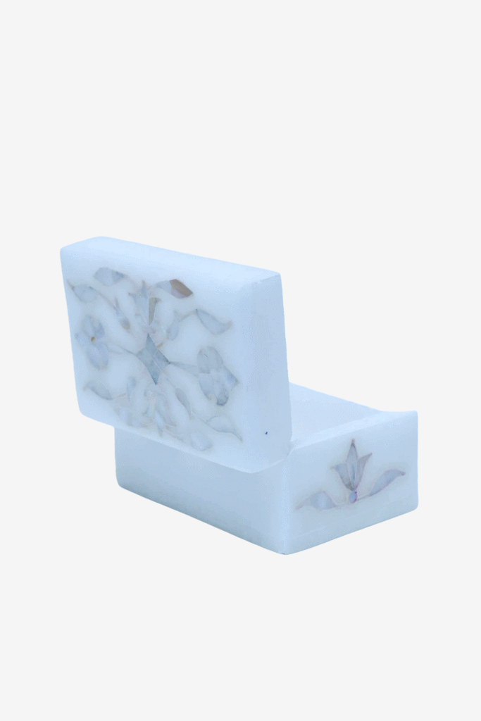 White Marble Inlay Jewelry Box – Classic Floral Stone Design (3x2 Inch) - image 6
