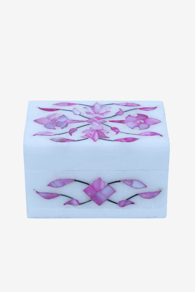 Pink Marble Inlay Jewelry Box – Floral Stone Luxury Jewelry Storage (3x2) - image 4