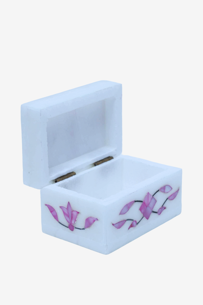 Pink Marble Inlay Jewelry Box – Floral Stone Luxury Jewelry Storage (3x2) - image 5