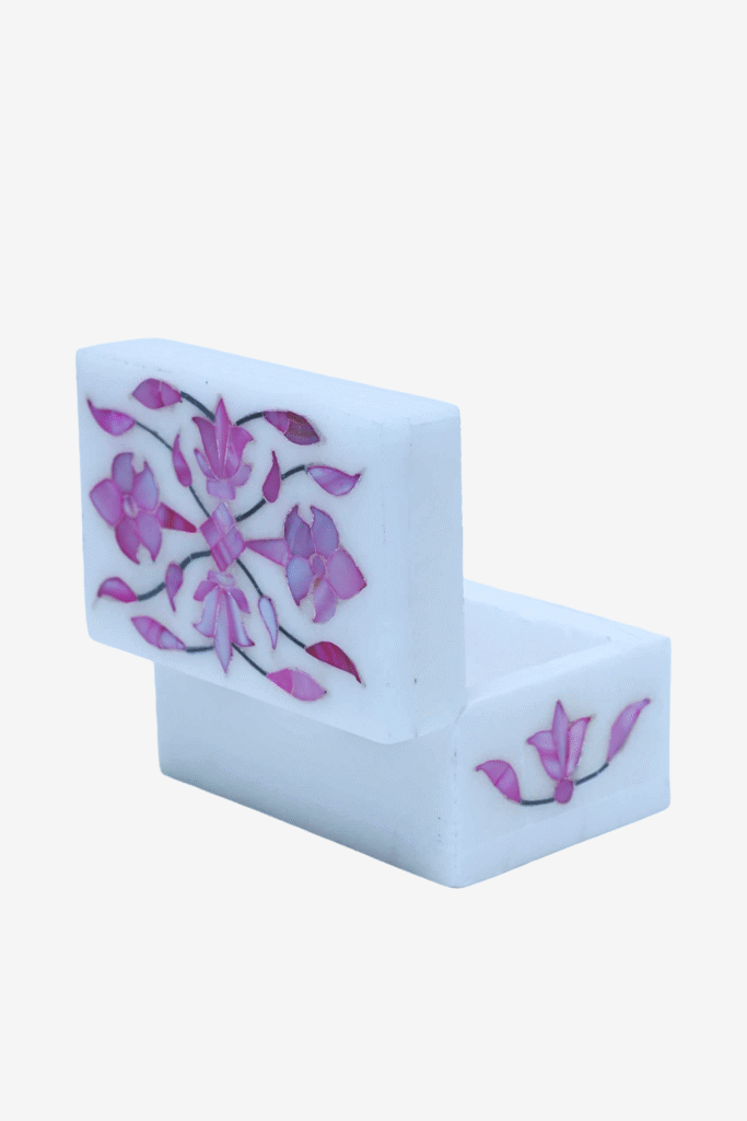 Pink Marble Inlay Jewelry Box – Floral Stone Luxury Jewelry Storage (3x2) - image 6