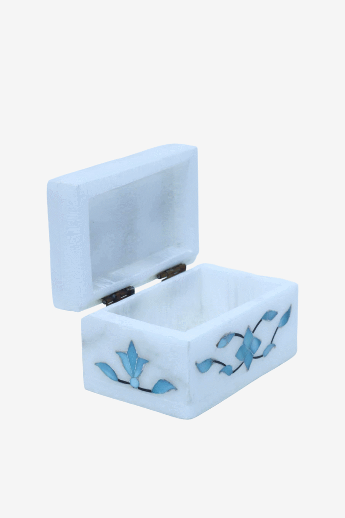 Blue Mist Marble Inlay Jewelry Box – Pastel Floral Trinket Storage (3x2 Inch) - image 5