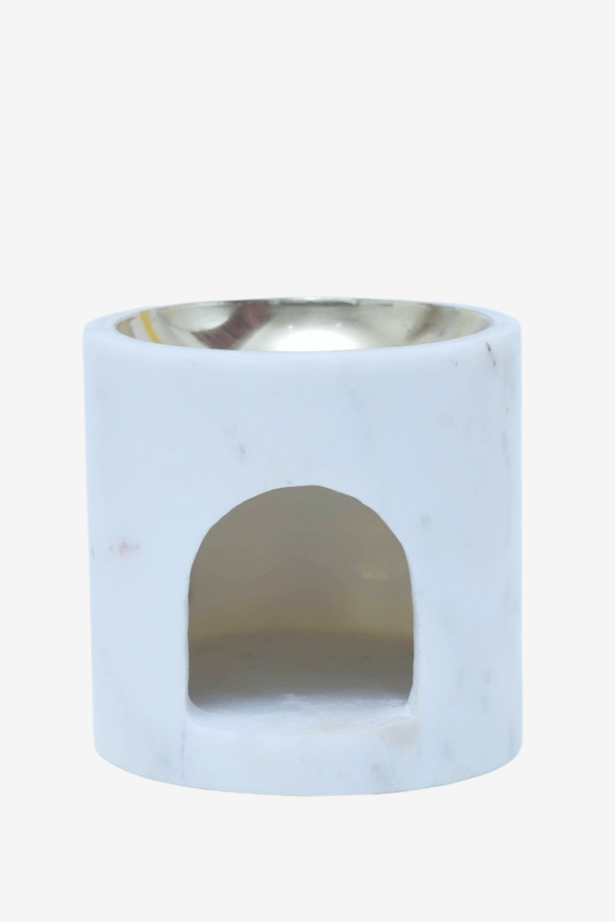 Minimalist White Marble and Brass Oil Burner — Candle & Essential Oil Holder - image 3