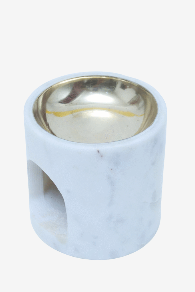 Minimalist White Marble and Brass Oil Burner — Candle & Essential Oil Holder - image 4