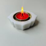 Marble & Brass Offering Tray — White Decorative Thali with Dual Lotus Shape Brass Bowls thumbnail