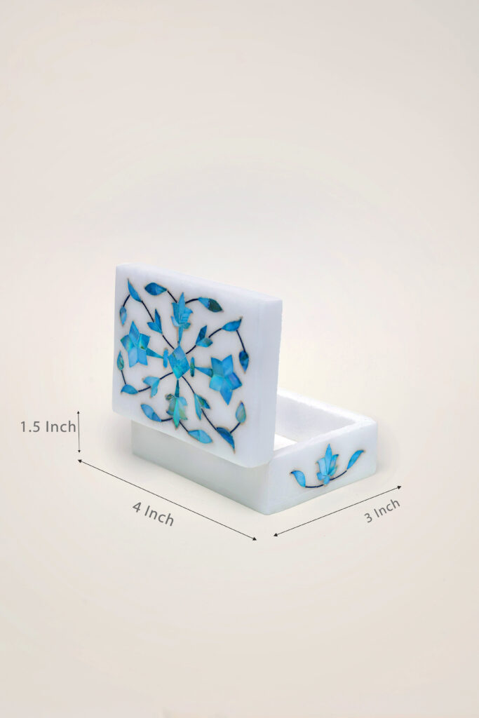 Blue Mist Marble Inlay Jewelry Box – Pastel Floral Trinket Storage (4x3 Inch) - image 3