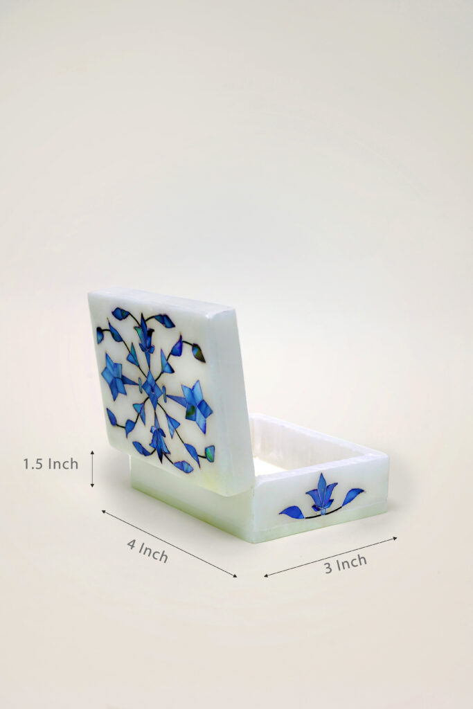 Royal Blue Marble Inlay Jewelry Box – Handmade Decorative Jewelry Storage (4x3 Inch) - image 3