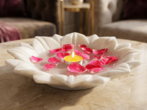 White Marble Urli Bowl – Handmade Luxury Decor for Floating Flowers & Candles