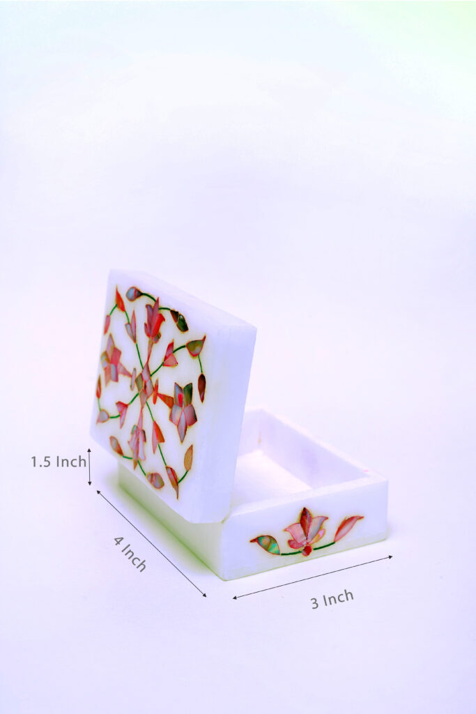 Pink Marble Jewelry Box with Floral Inlay | Handmade Luxury Storage - image 3