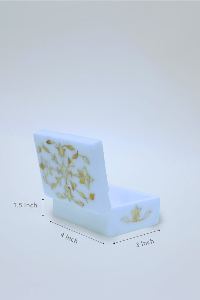 Warm Golden Marble Inlay Jewelry Box – Traditional Floral Inlay Jewelry Box (4x3 Inch) - image 3