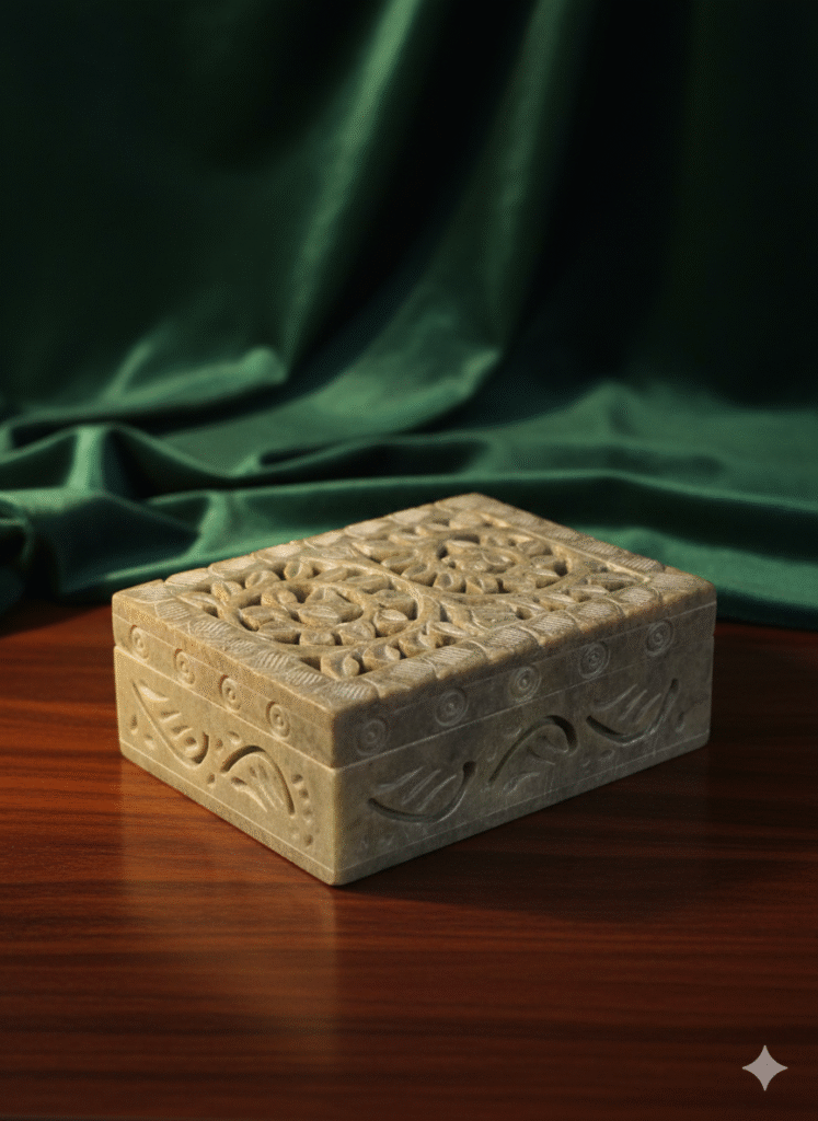 Carving Jewelry Box Handcrafted Piece Natural Stone Marble Gifted Item - image 2