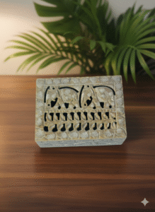 Marble Carving Handcrafted Jewelry Box Elephant Design Natural Color