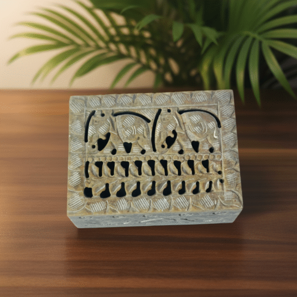 Marble Carving Handcrafted Jewelry Box Elephant Design Natural Color