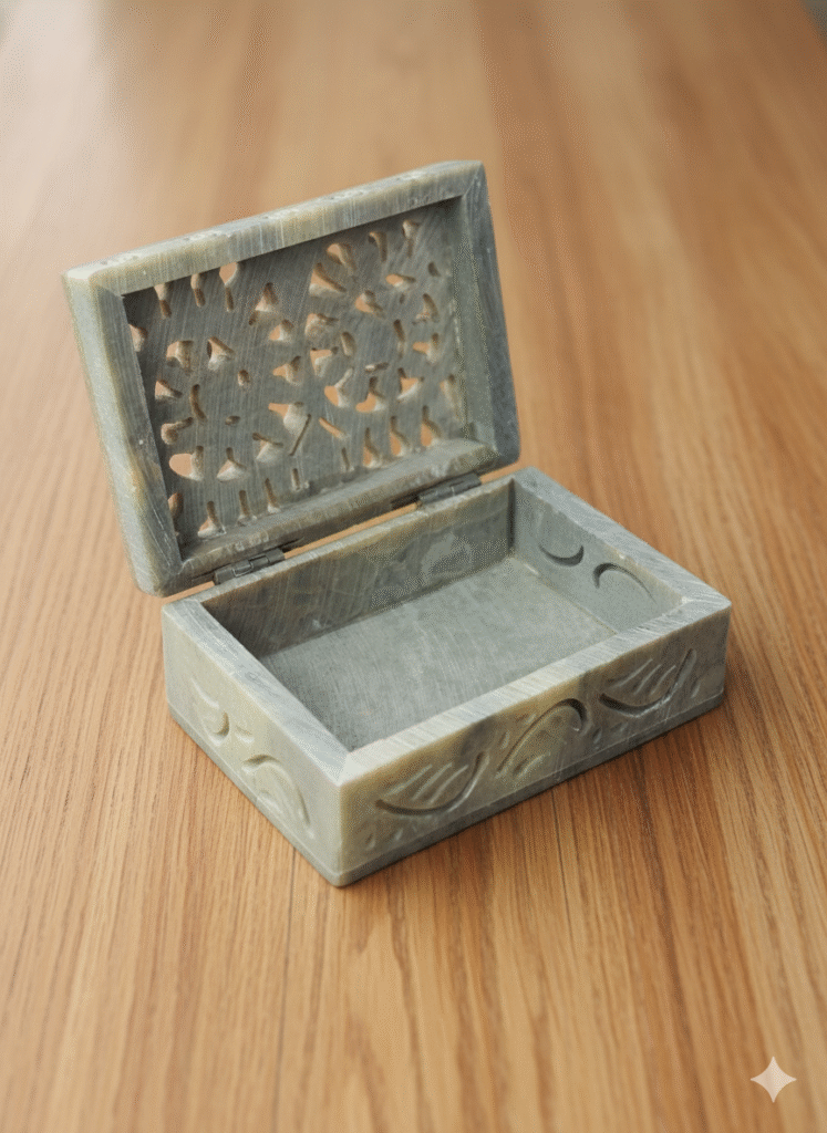 Carving Jewelry Box Handcrafted Piece Natural Stone Marble Gifted Item - image 4