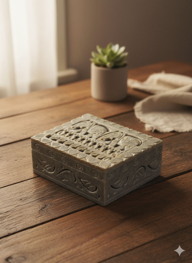 Marble Carving Handcrafted Jewelry Box Elephant Design Natural Color - image 4