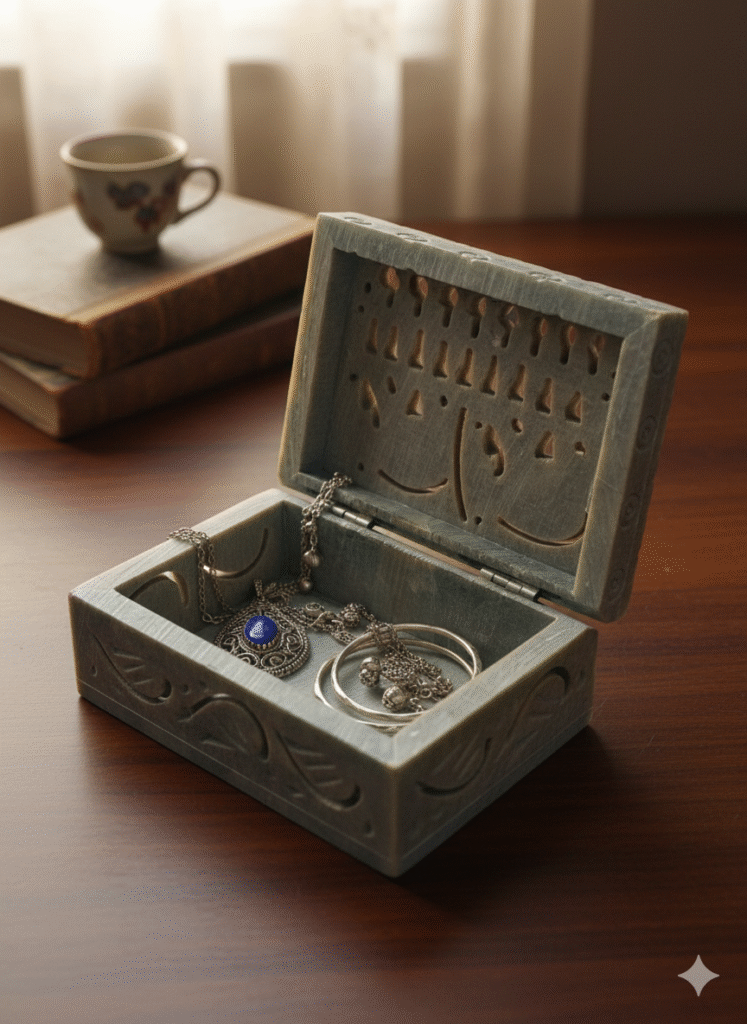 Marble Carving Handcrafted Jewelry Box Elephant Design Natural Color - image 3