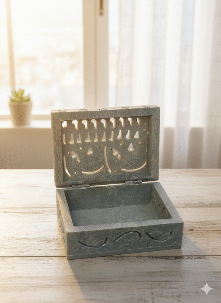 Marble Carving Handcrafted Jewelry Box Elephant Design Natural Color - image 5