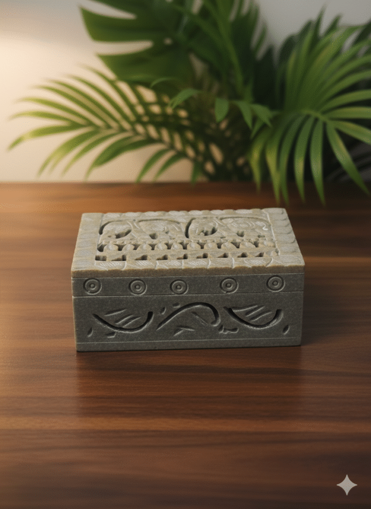 Marble Carving Handcrafted Jewelry Box Elephant Design Natural Color - image 2