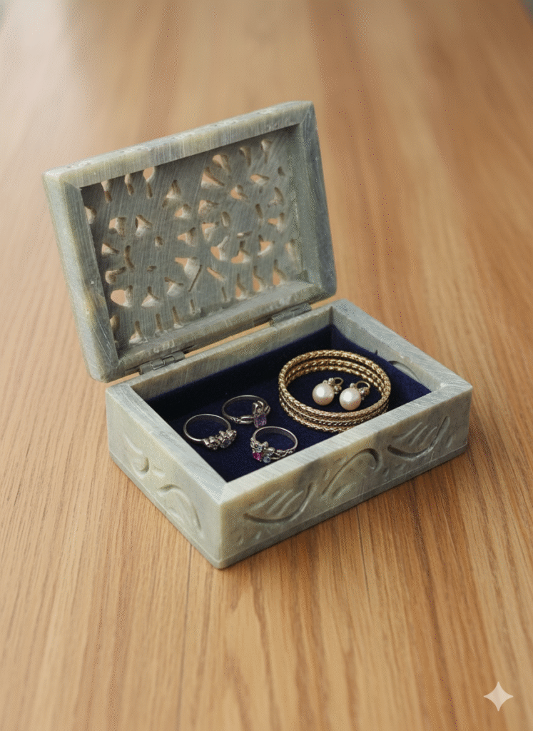 Carving Jewelry Box Handcrafted Piece Natural Stone Marble Gifted Item - image 3