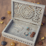 Marble Soapstone Carving Jewelry Box Handcrafted Piece Natural Stone Item thumbnail