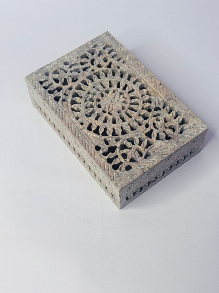 Marble Soapstone Carving Jewelry Box Handcrafted Piece Natural Stone Item - image 7