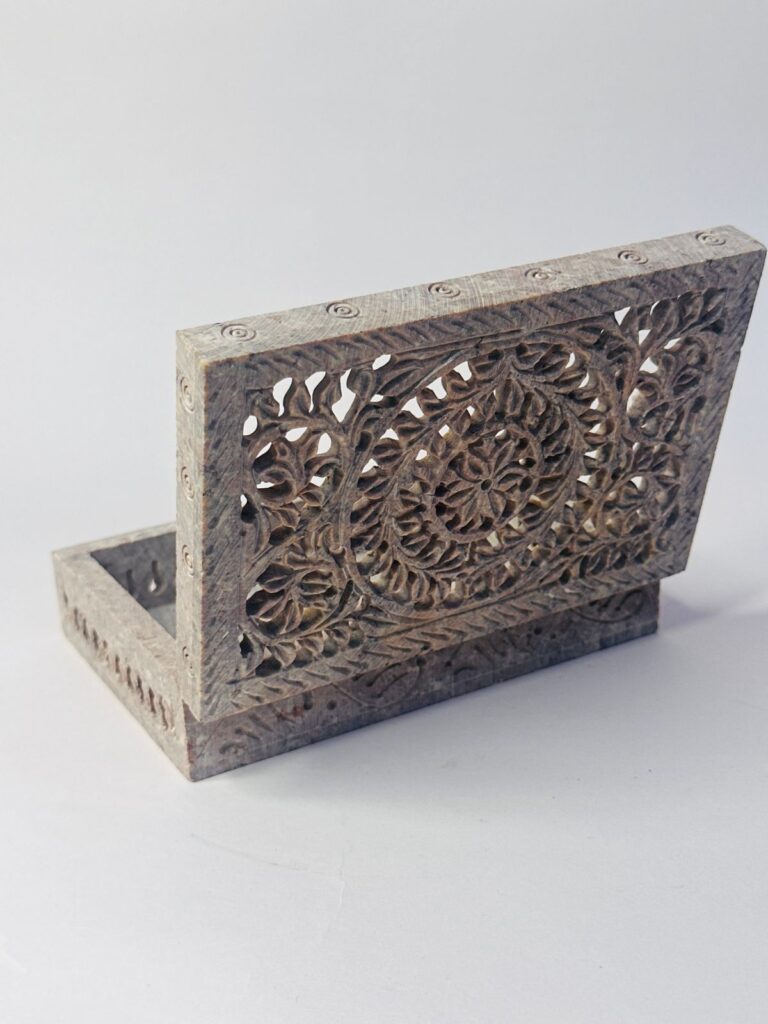 Marble Soapstone Carving Jewelry Box Handcrafted Piece Natural Stone Item - image 6