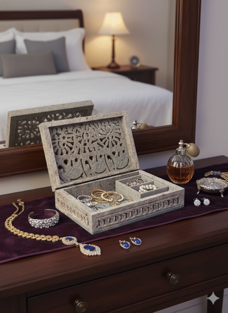 Rectangle Shape Elephant Design Marble Carving Jewelry Box 6x4 Inch - image 2