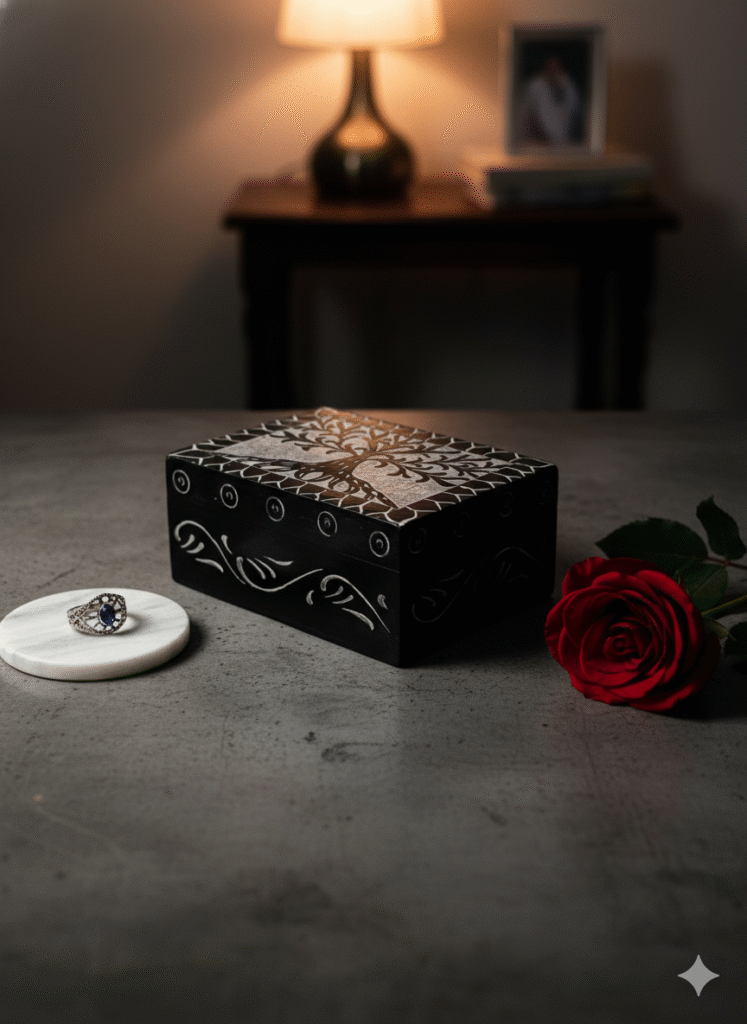 Black Marble Soapstone Jewelry Box Handcrafted Life Of Tree Design 4x3 Inch Box - image 2