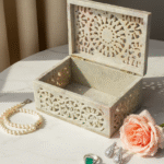 Beautiful Rectangle Marble Carving Jewelry Box Handcrafted Item 6x4 Inch thumbnail