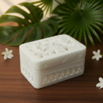 Pure White Marble Handcrafted Ring Jewelry Box Carving Design 3x2 Inch thumbnail