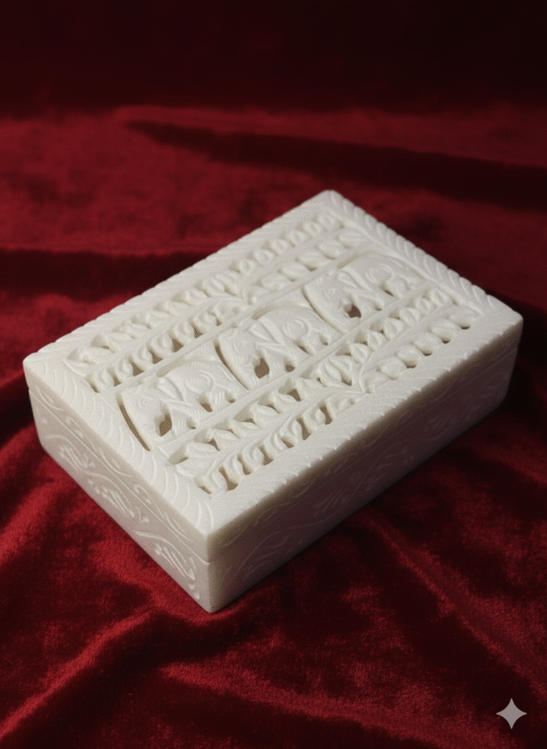 Handcrafted White Marble Carving Jewelry Box Beautiful Design 6x4 Inch
