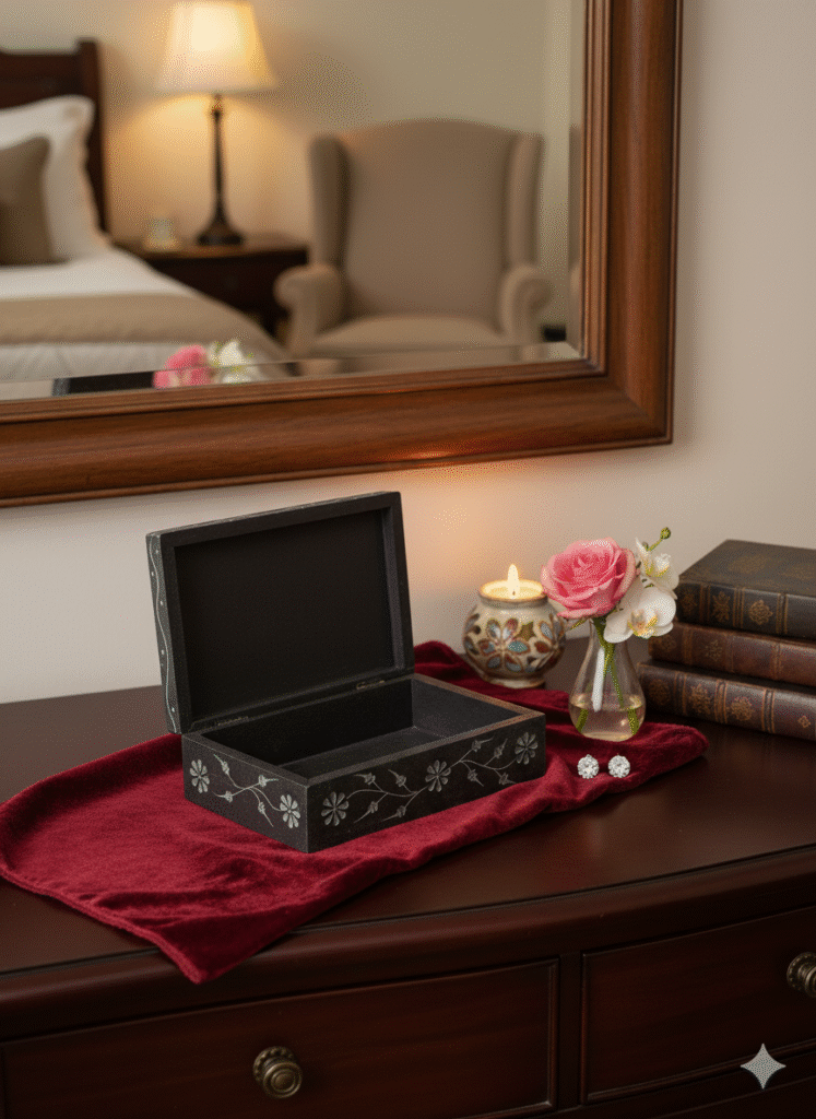 Marble Soapstone  Handmade Jewelry Box Beautiful Design Black Color 6x4 Inch - image 2