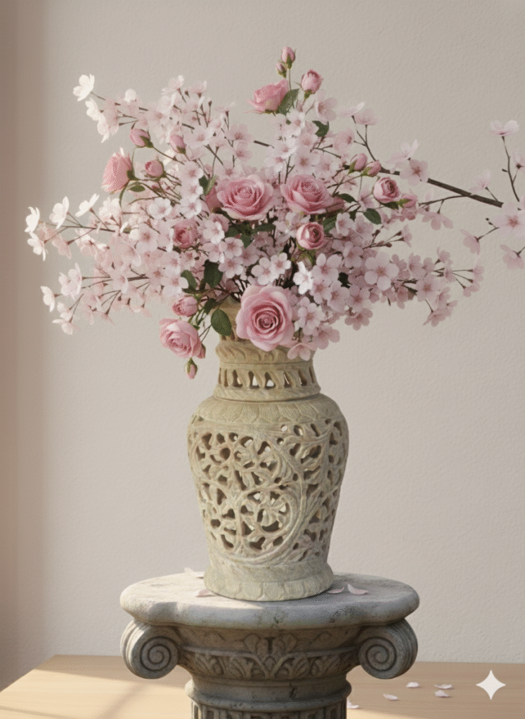 Marble Soapstone Carving Vase Flower Pot Beautiful Handcrafted Piece - image 3