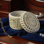 Round Shape Beautiful Design  Marble Carving Jewelry Box Handmade Piece 4x4x3 Inch thumbnail