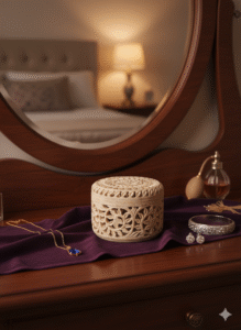 Round Shape Beautiful Design  Marble Carving Jewelry Box Handmade Piece 4x4x3 Inch