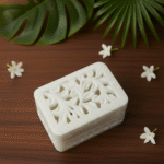 Pure White Marble Handcrafted Ring Jewelry Box Carving Design 3x2 Inch thumbnail