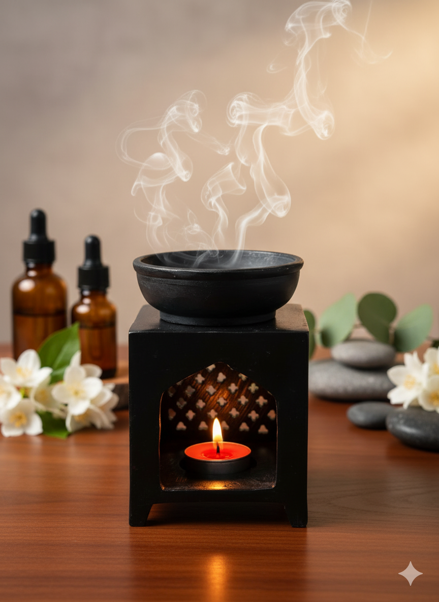 Marble Soapstone Black Marble Oil Burner & Aroma Diffuser For Fragrance And Home Decor