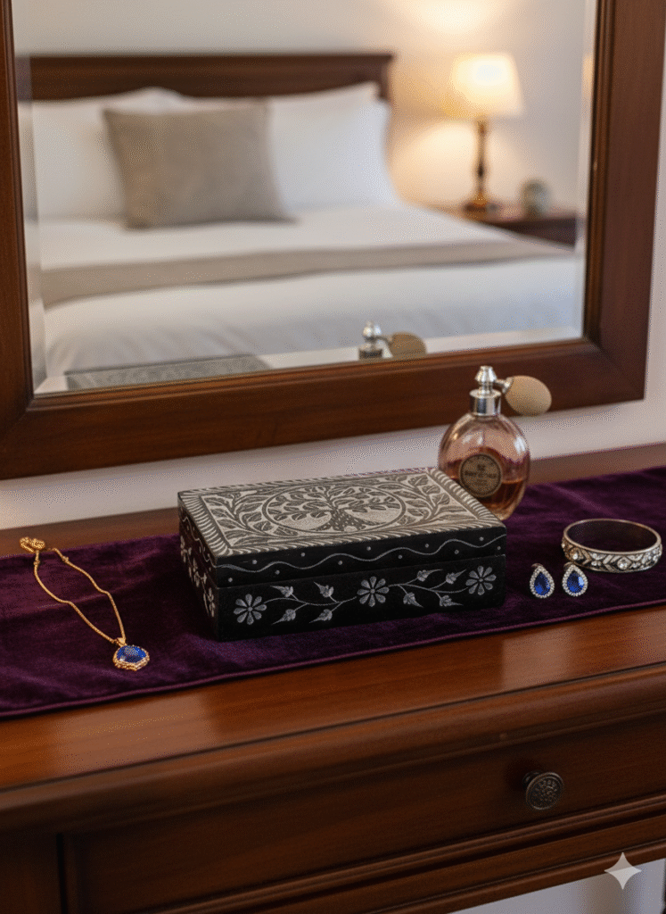 Marble Black Soapstone Jewelry Box Unique Design Rectangle Shape 6x4 Inch - image 3